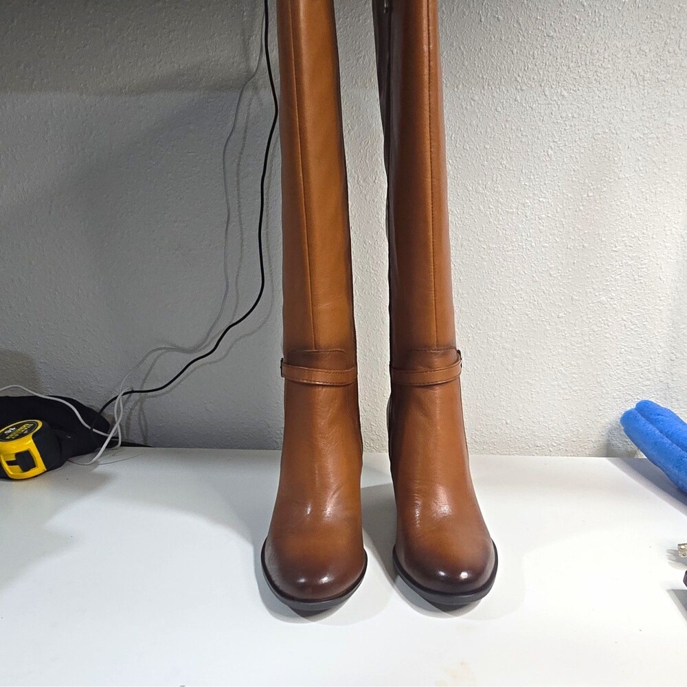 Naturalizer Women’s Brown Leather Knee High Zip Round Toe Buckle Boots 8.5